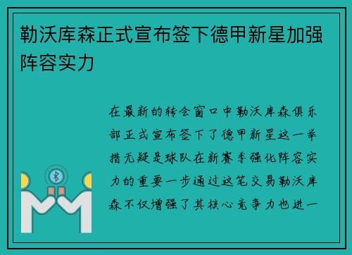勒沃库森正式宣布签下德甲新星加强阵容实力 勒沃库森正式宣布签下德甲新星加强阵容实力